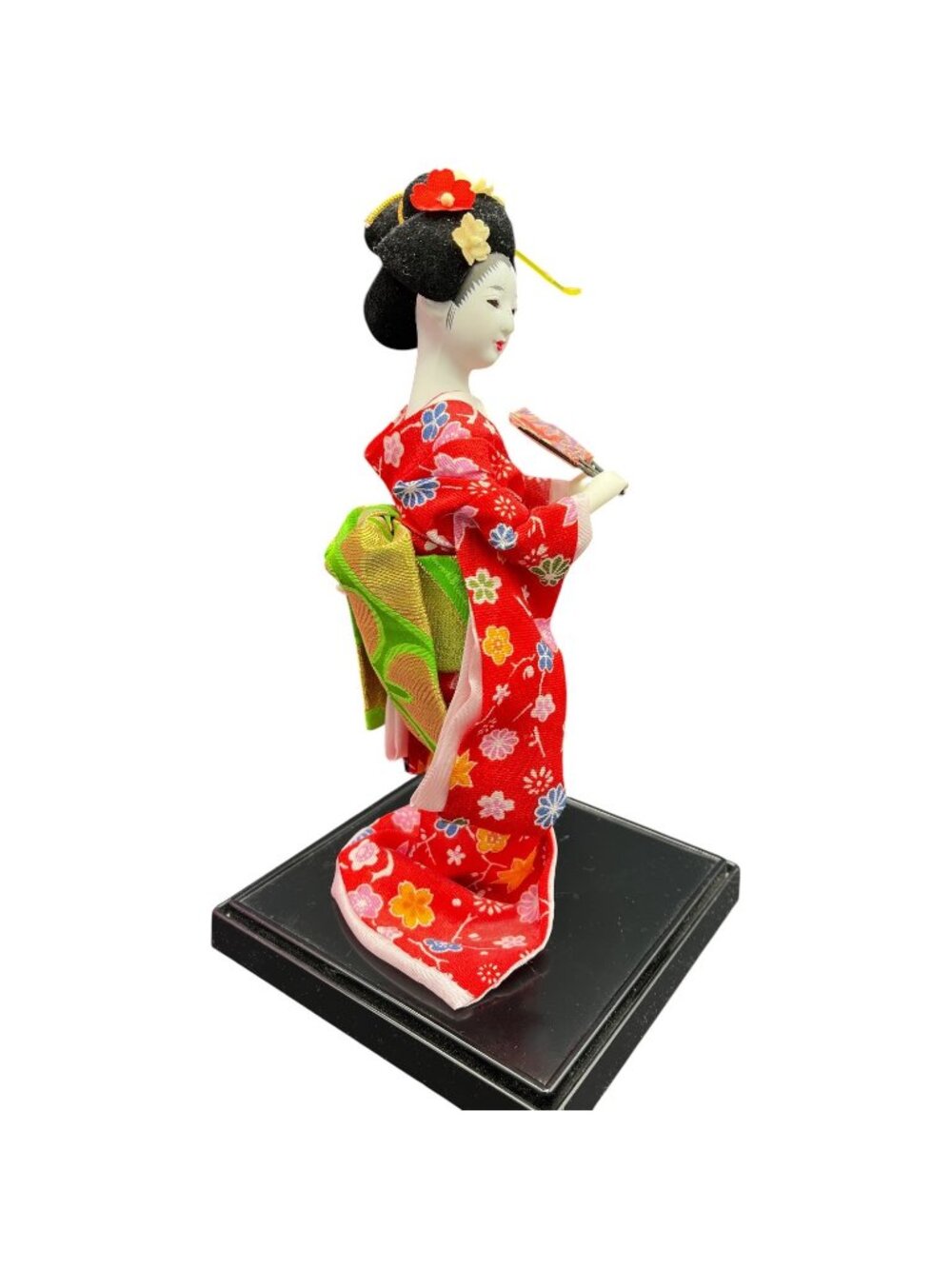 Vintage Japanese Geisha Doll Red Floral Kimono Figurine Japan - Picture 7 of 10